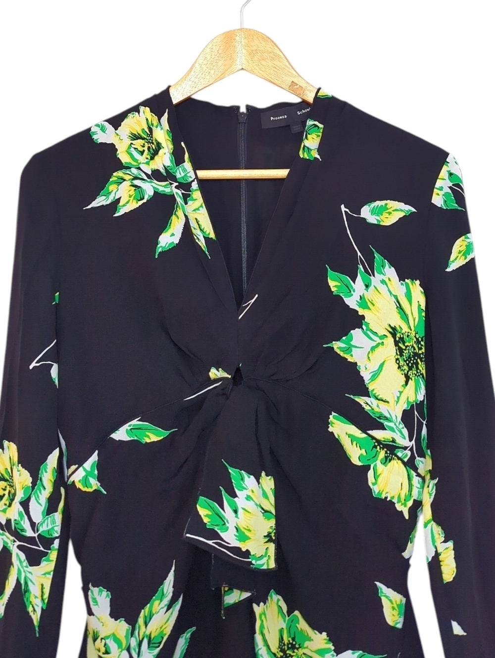 Proenza Schouler 100% Silk Floral Tie Front Keyhole Blouse Draped Top Size 4 - Picture 5 of 10
